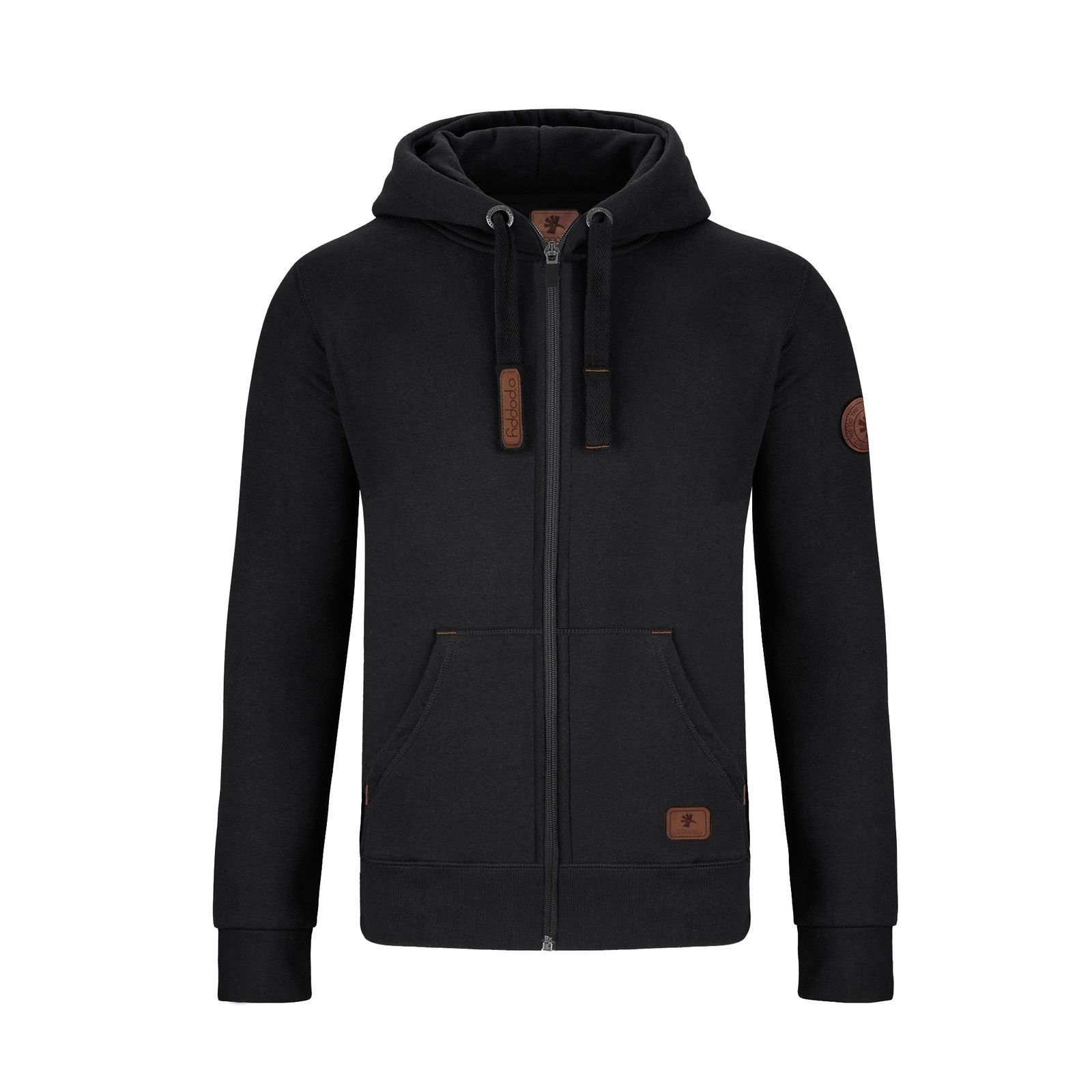 O'Poppy Jogginganzug Herren Lederpatch schwarz (2-tlg), mit Kapuze, Eingriffstaschen und Lederpatches