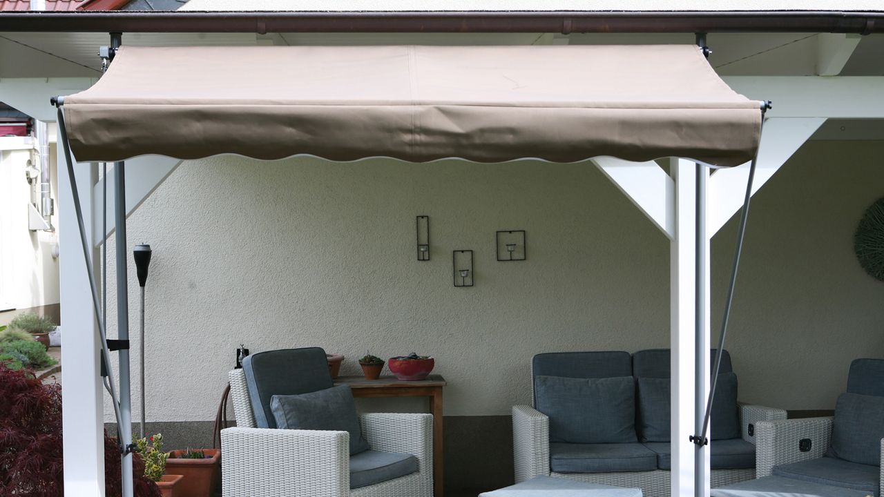 Grasekamp Klemmmarkise Ontario 255x130cm Taupe Balkonmarkise höhenverstellbar von 200 cm – 320 cm