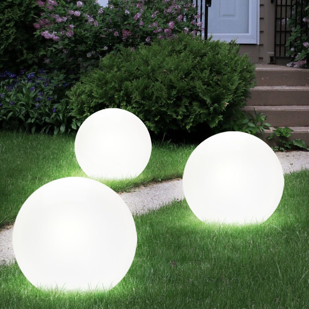 etc-shop LED Gartenleuchte, LED-Leuchtmittel fest verbaut, 3er Set LED Solar Leuchten Kugeln Außen Beleuchtungen Lampen Weiß