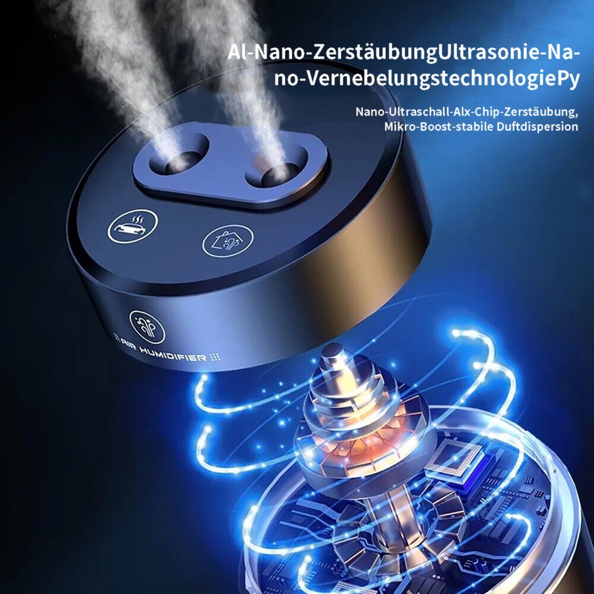 götäzer Luftbefeuchter Auto Intelligente Dual-Düsen-Luftbefeuchter Aromatherapie-Maschine, Elektrisch,kabellos und tragbar,frische Luft,buntes LED-Umgebungslicht