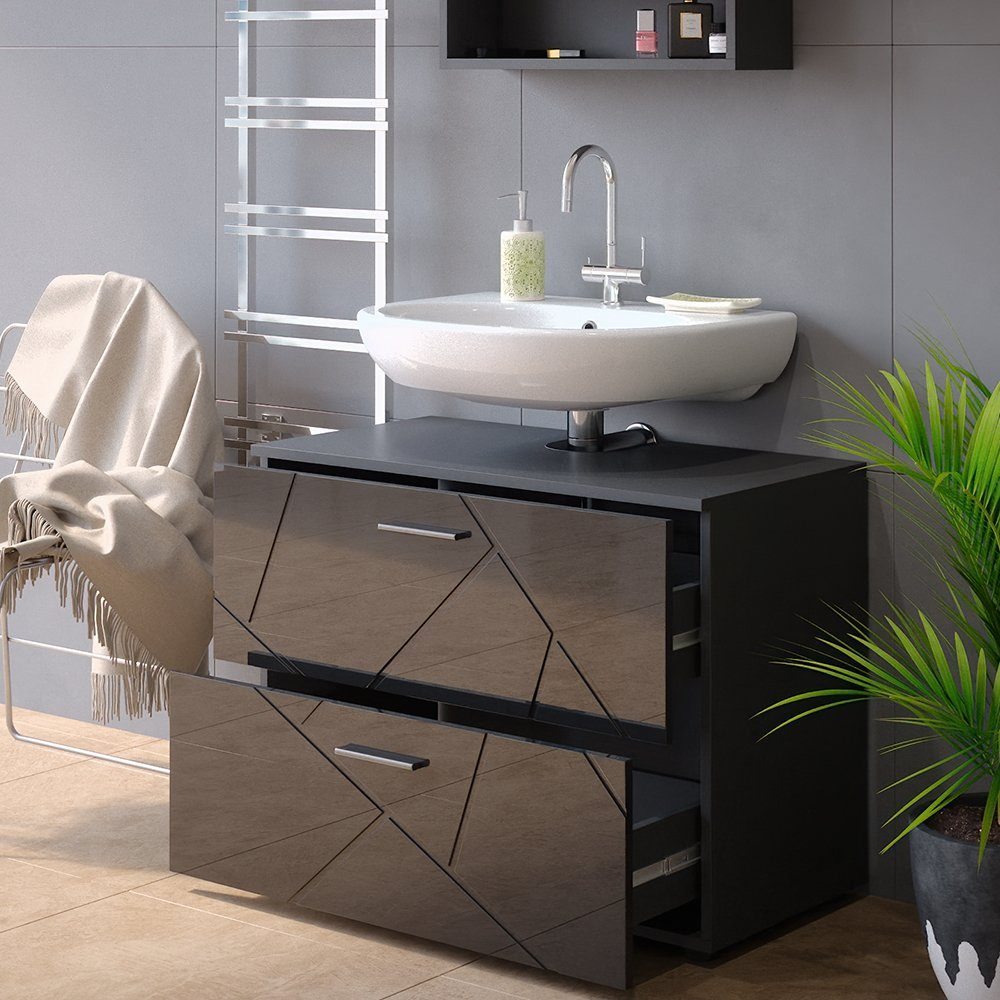 Vicco Unterschrank Waschtischunterschrank 80 cm IRMA Anthrazit Hochglanz
