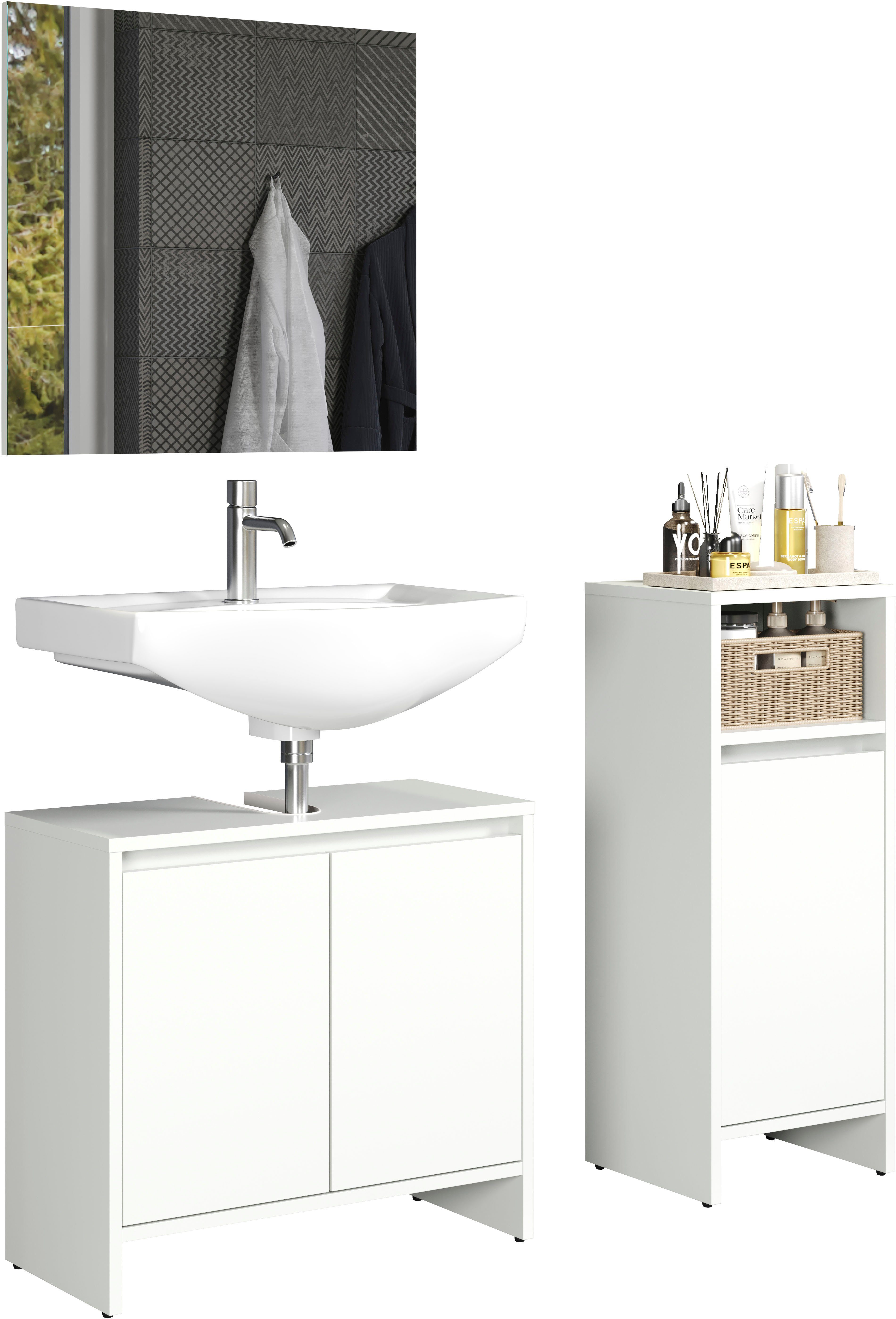 INOSIGN Badmöbel-Set Banta, (3-St), 3 Teile, Breite 107 cm, Tiefe 28 cm, grifflos, weiß, matt