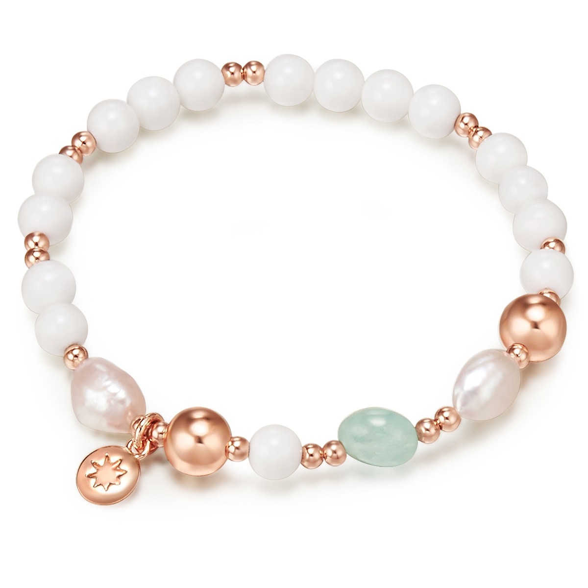 Perlen-Armband Metall-Legierung Aquamarin Süßwasser-Zuchtperle/Muschelkernperle in Roségold