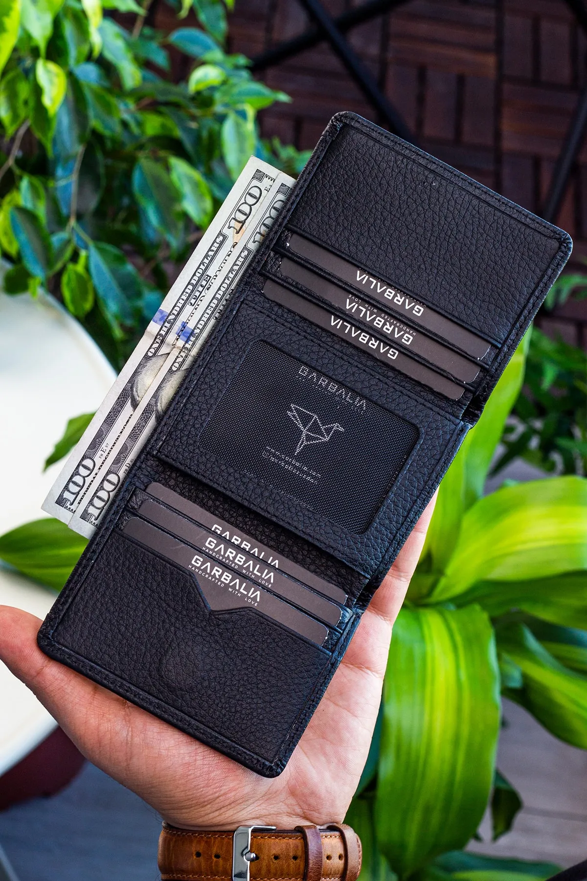 Garbalia  Schwarze Western-Geldbörse aus 100 % echtem Leder mit Magnetabdeckung