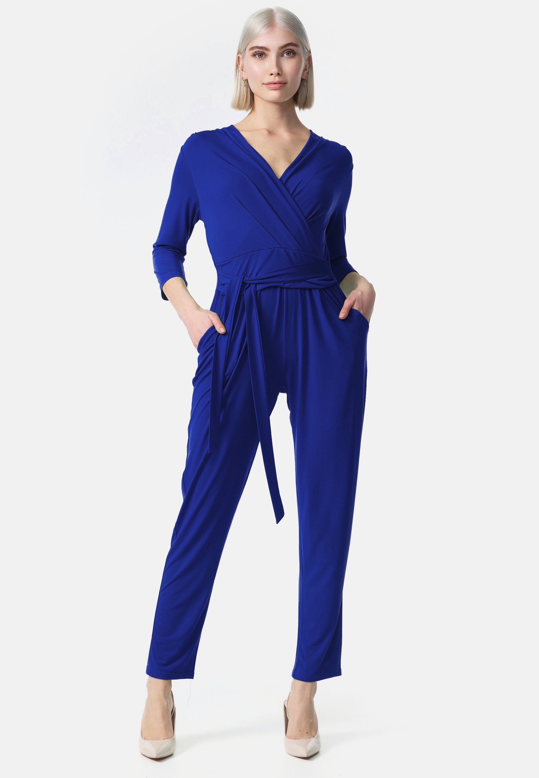 PM SELECTED Overall PM-35 (Business Jumpsuit Wickeloptik mit Bindegürtel 3/4 Ärmel Einheitsgröße)