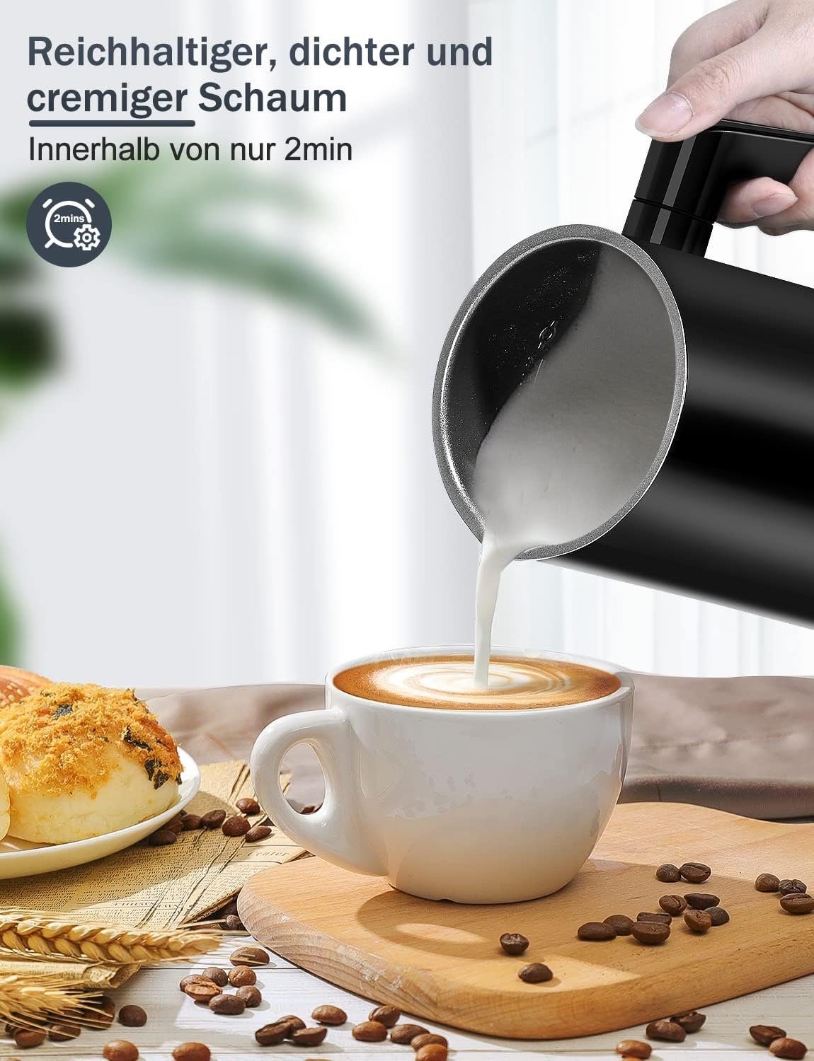 autolock Milchaufschäumer 4 in 1 Milchaufschäumer elektrisch,Automatischer Milchschäumer, 400W,350Ml Aus Edelstahlfür Heißer und Kalter Milchschaum