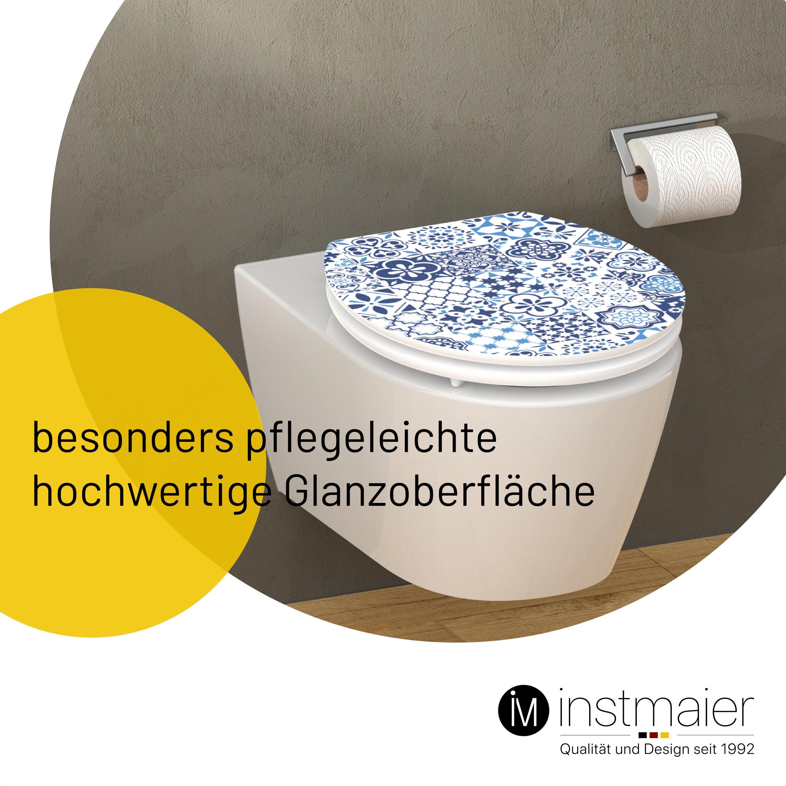 instmaier WC-Sitz Holz Toilettendeckel, Azulejo-Motiv, mit doppelter Absenkautomatik