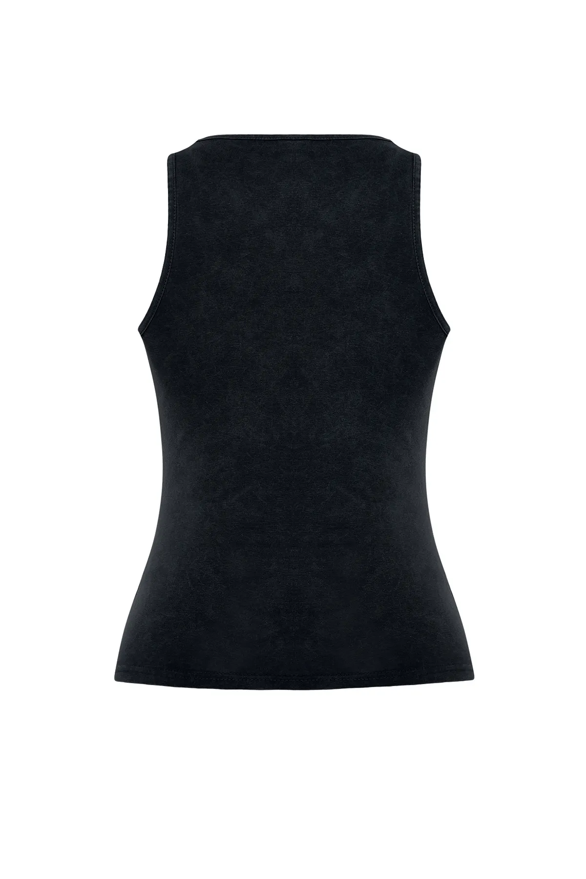Trendyol Collection  Schwarzes Neckholder-Tanktop aus Baumwolle mit Antik-/Blasseffekt, eng anliegend/flexibel gestrickt, TWOSS23AL00069