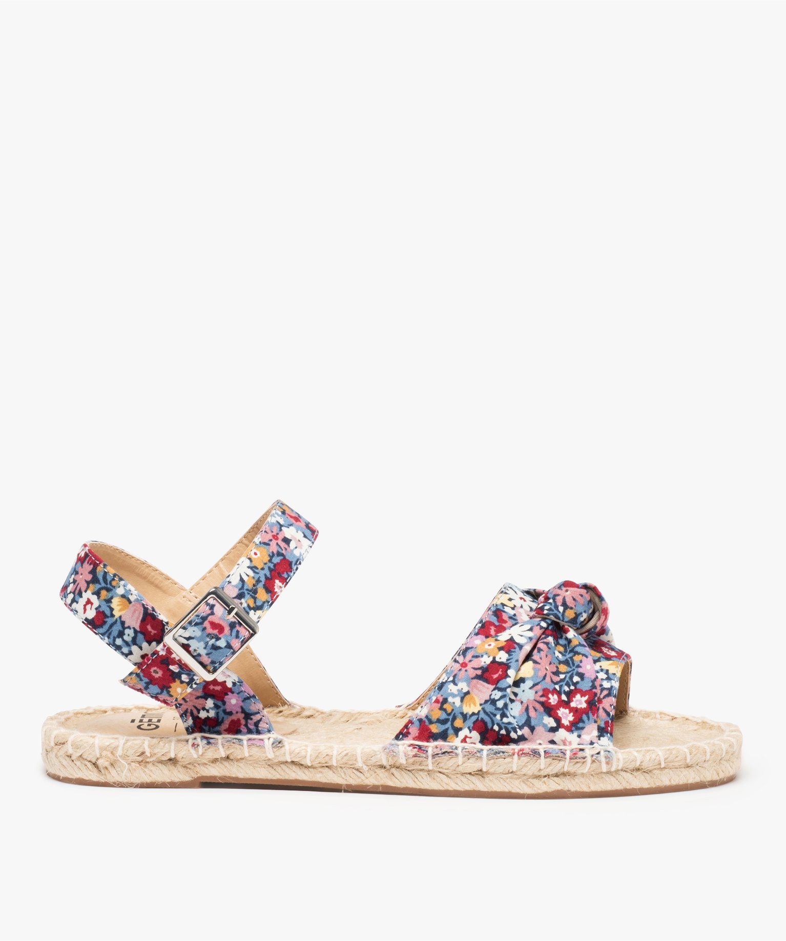 Sandales femme plates à semelle en corde dessus tissu imprime | GEMO