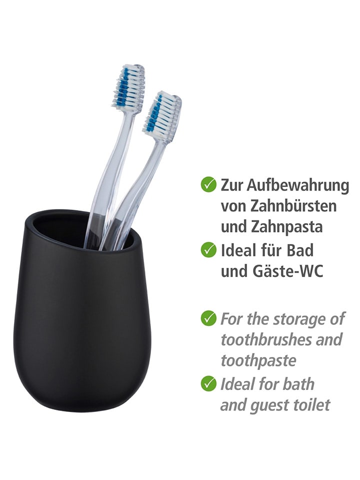 Wenko 2er-Set: Zahnputzbecher ''Badi'' in Schwarz - (H)11 x Ø 8 cm günstig kaufen onesize