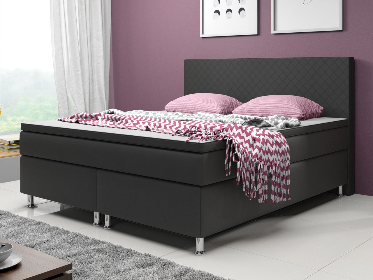 IHG Boxspringbett Madrid 180x200 cm Kunstleder Schwarz
