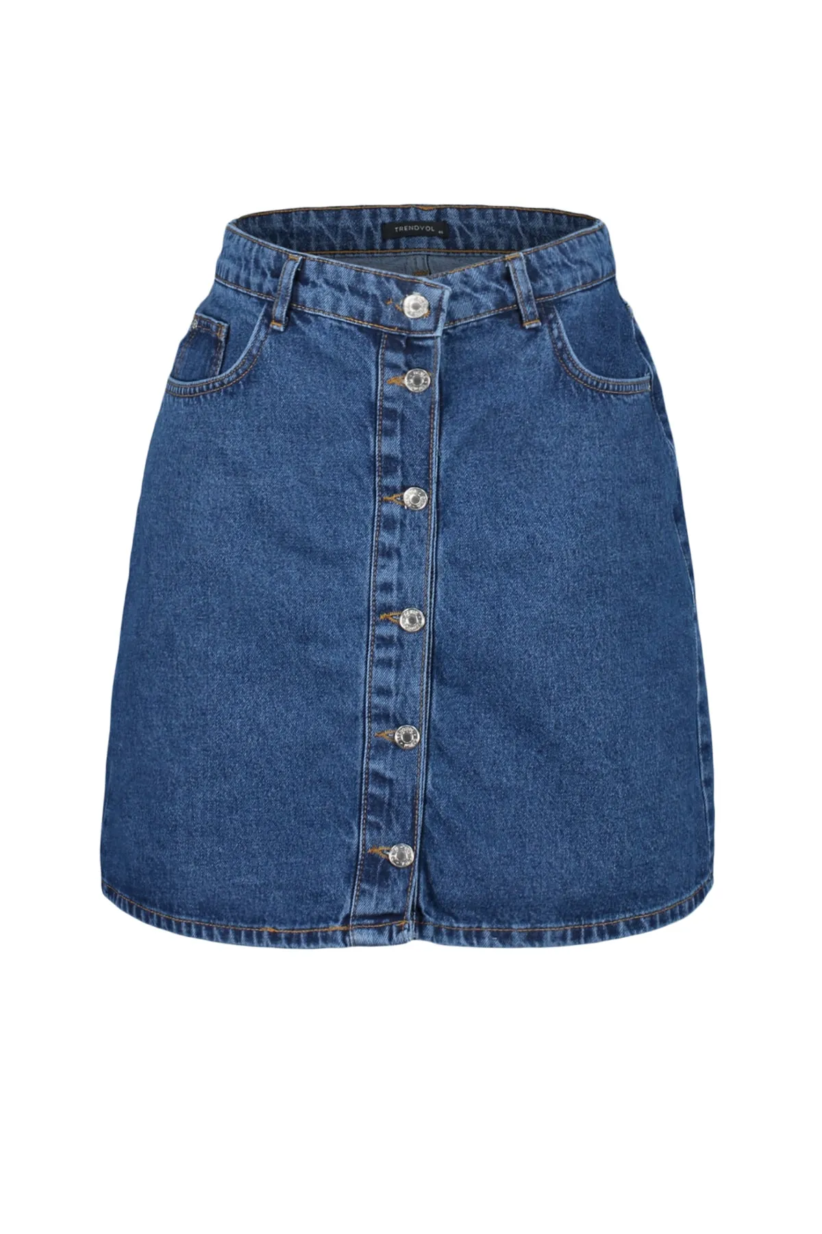 Trendyol Curve  Hellblauer Jeansrock mit hoher Taille und Knöpfen TBBSS23AZ00005