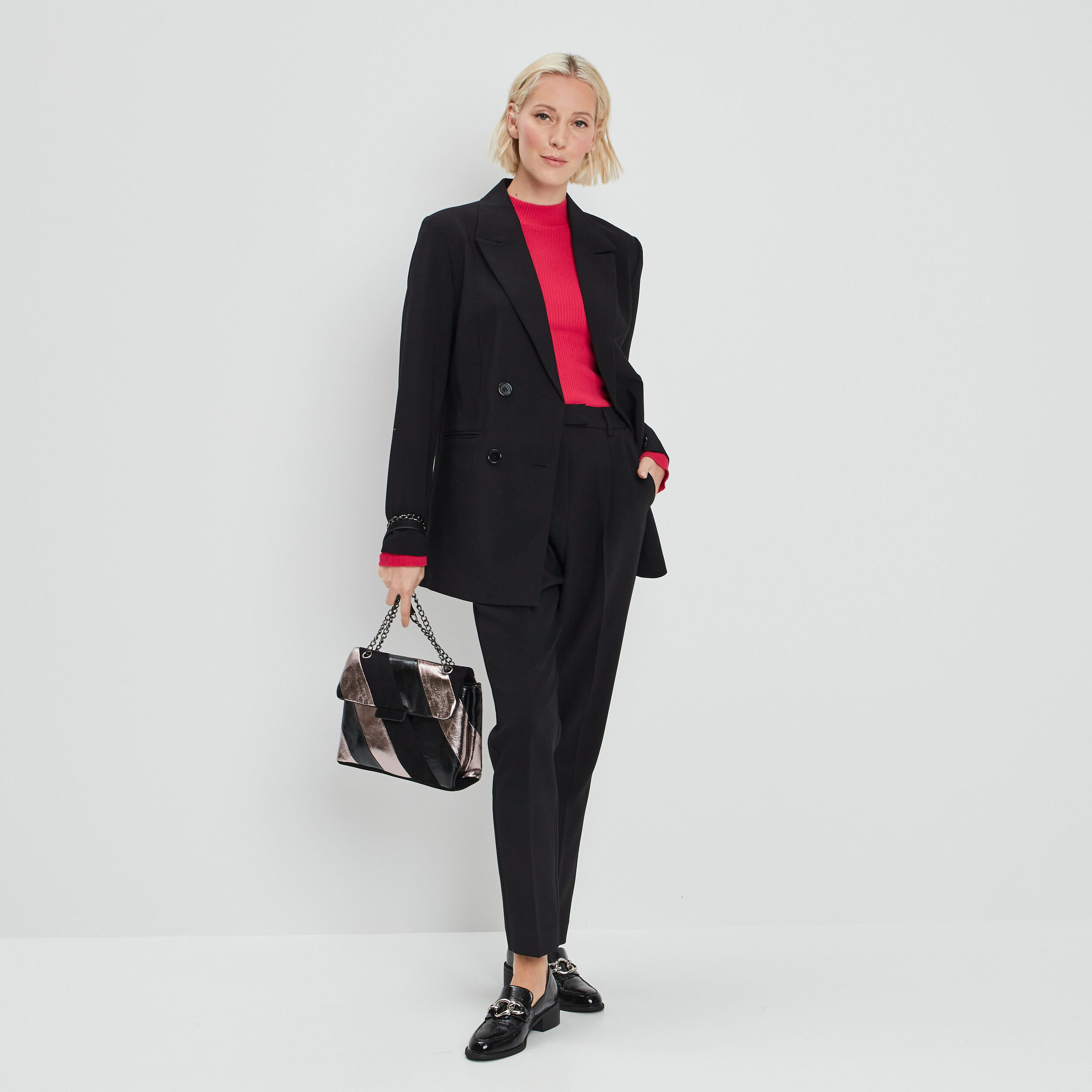 Pull avec col montant rose vif femme | La Halle