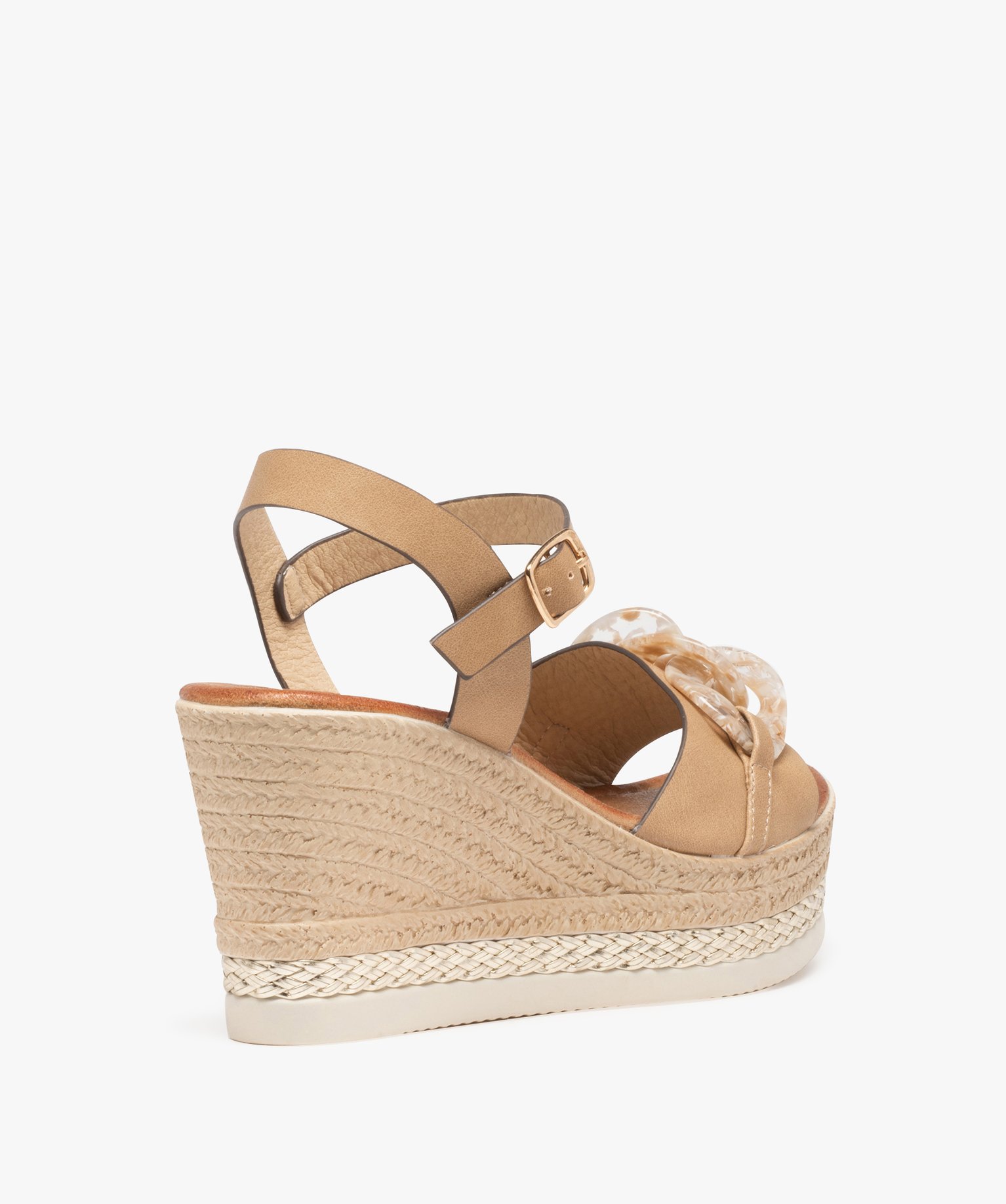 Sandales femme compensées ornées de maillons de chane camel | GEMO