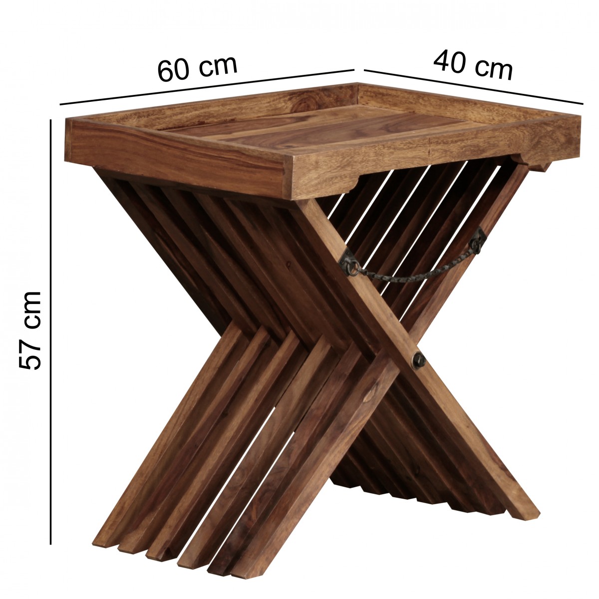 Wohnling Sheesham Massivholz Serviertablett im Landhaus-Stil