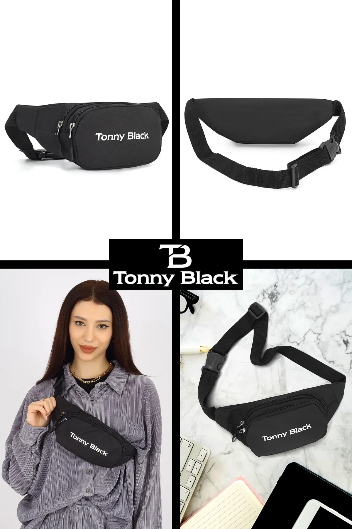 Tonny Black  Original wasserdichte Unisex-Umhängetasche mit 2 Fächern und verstellbarem Riemen für den Alltag und Sport, Schulter- und Hüfttasche