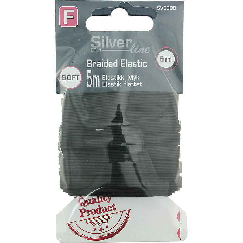 Strikk 5 m x 6 mm, sort flettet