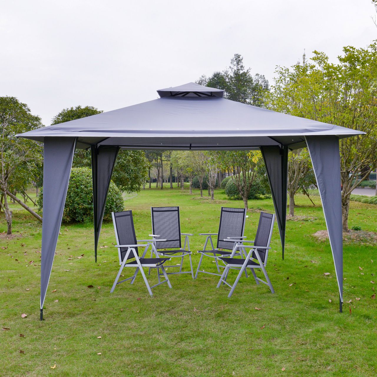 Outsunny Pavillon Partyzelt mit Doppeldach 3,5x3,5x2,7m Festzelt Gartenlaube Metall Polyester Grau