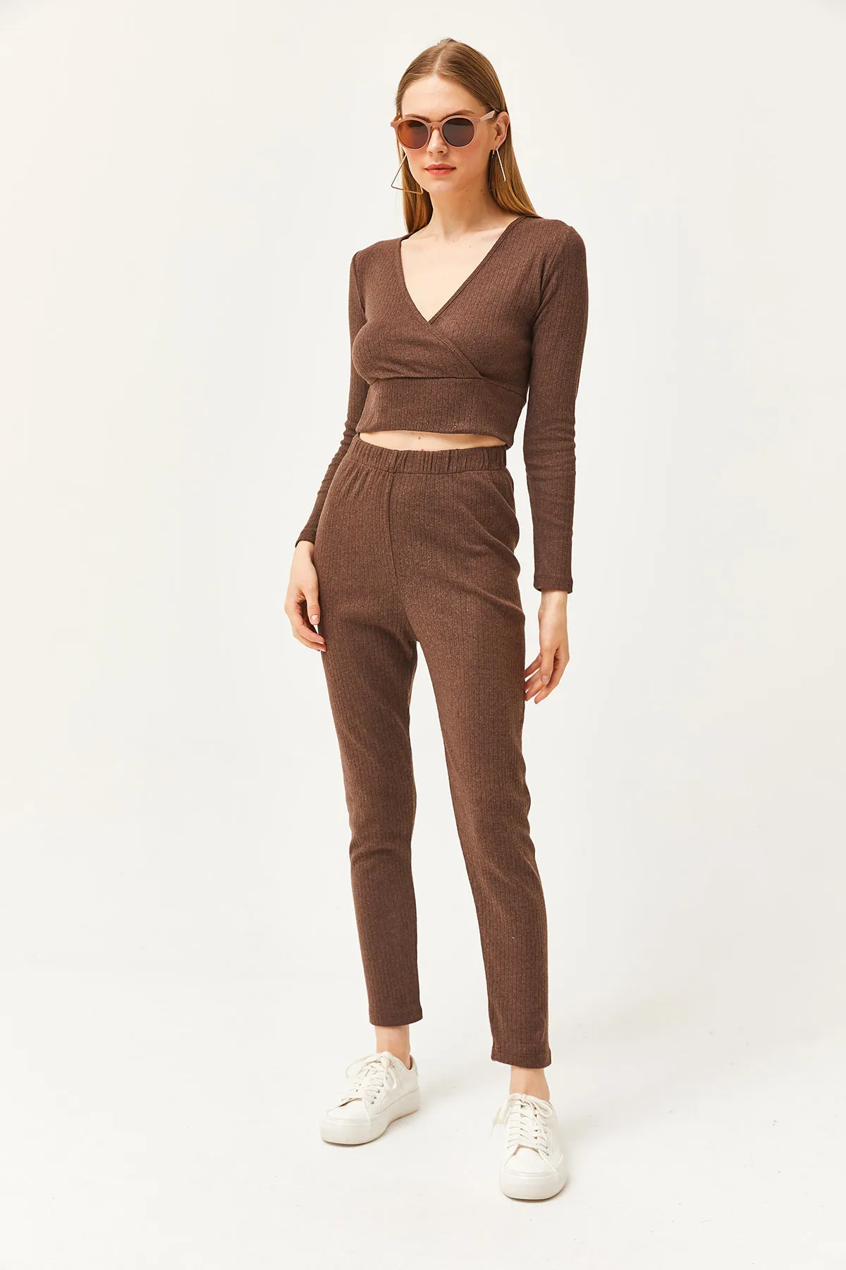 Olalook  Damen Bitterbraun Unterteil Strumpfhose Oberteil Zweireihige Bluse Kapuzenanzug TKM-19000261