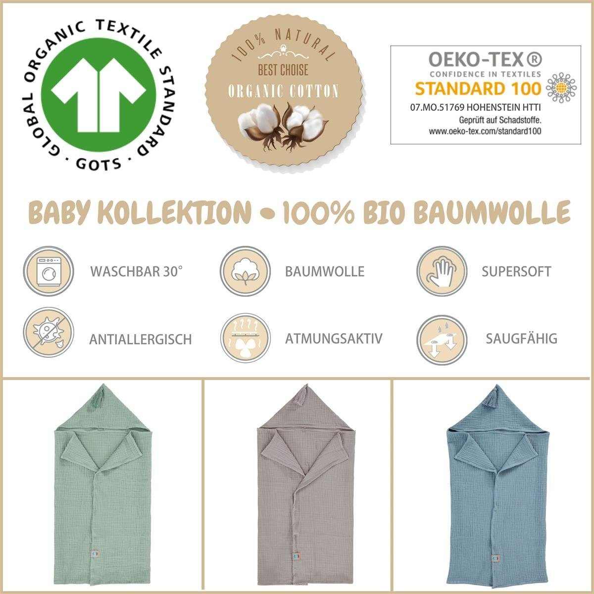 SEI Design Kapuzenhandtuch BIO Baby-Badeponcho 75x100 cm, Musselin (1-St), Musselin 4-lagig - 100% BIO Baumwolle