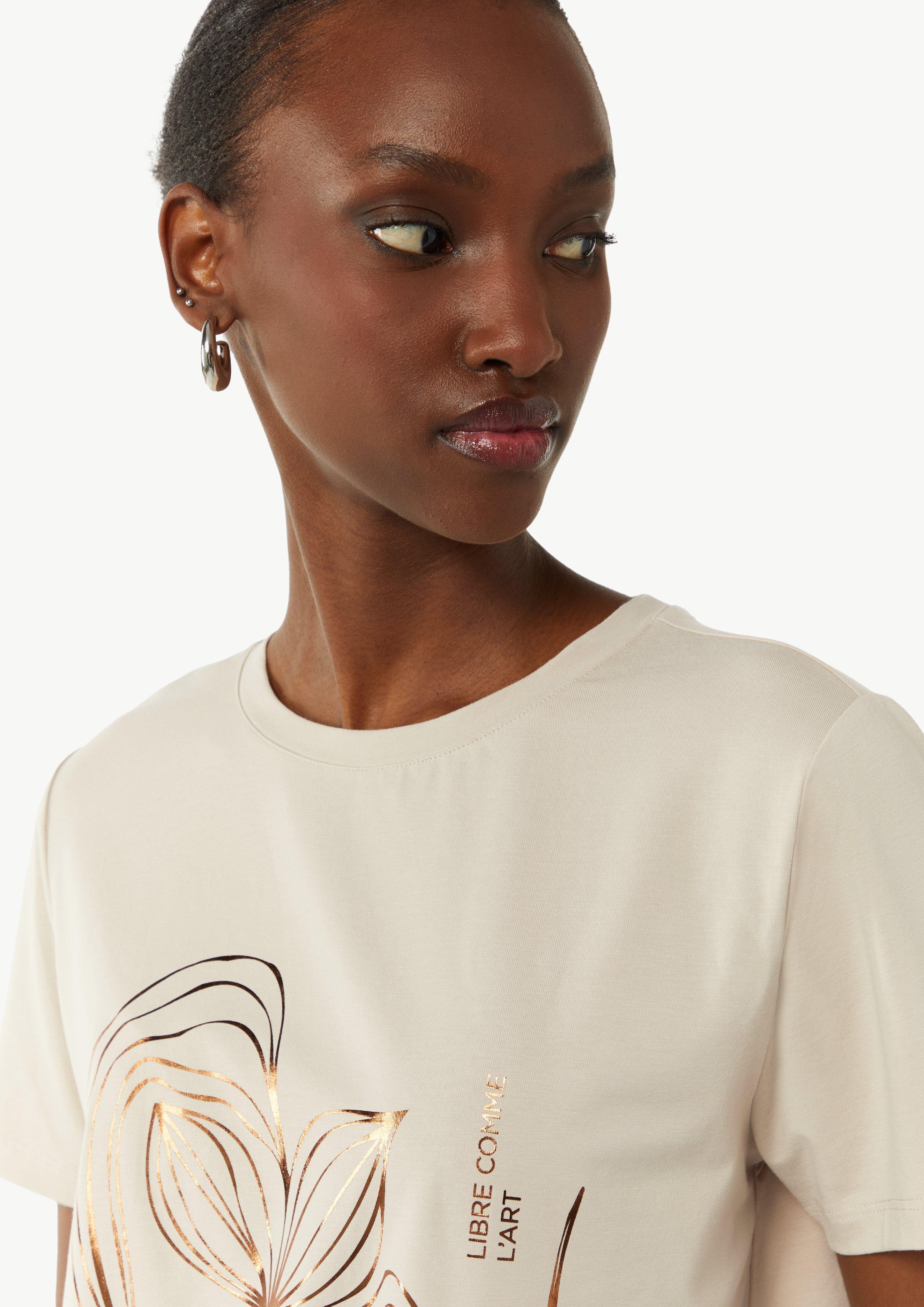 T-Shirt mit Metallic-Frontprint - beige