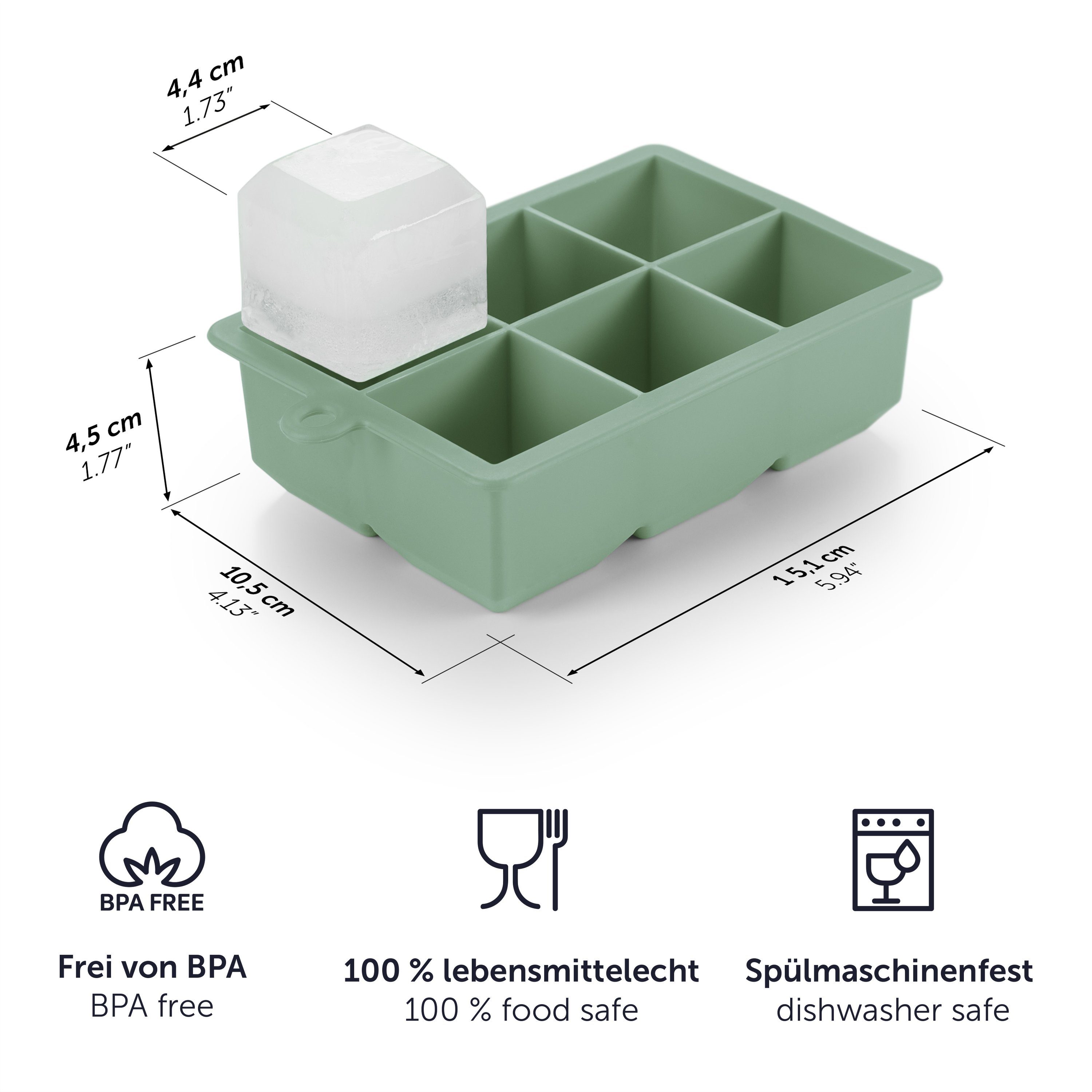 Blumtal Eiswürfelform Eiswürfelform Silikon Würfel - Würfelgröße XXL, 2x6er Pack, BPA frei, Leichtes Herauslösen der Eiswürfel