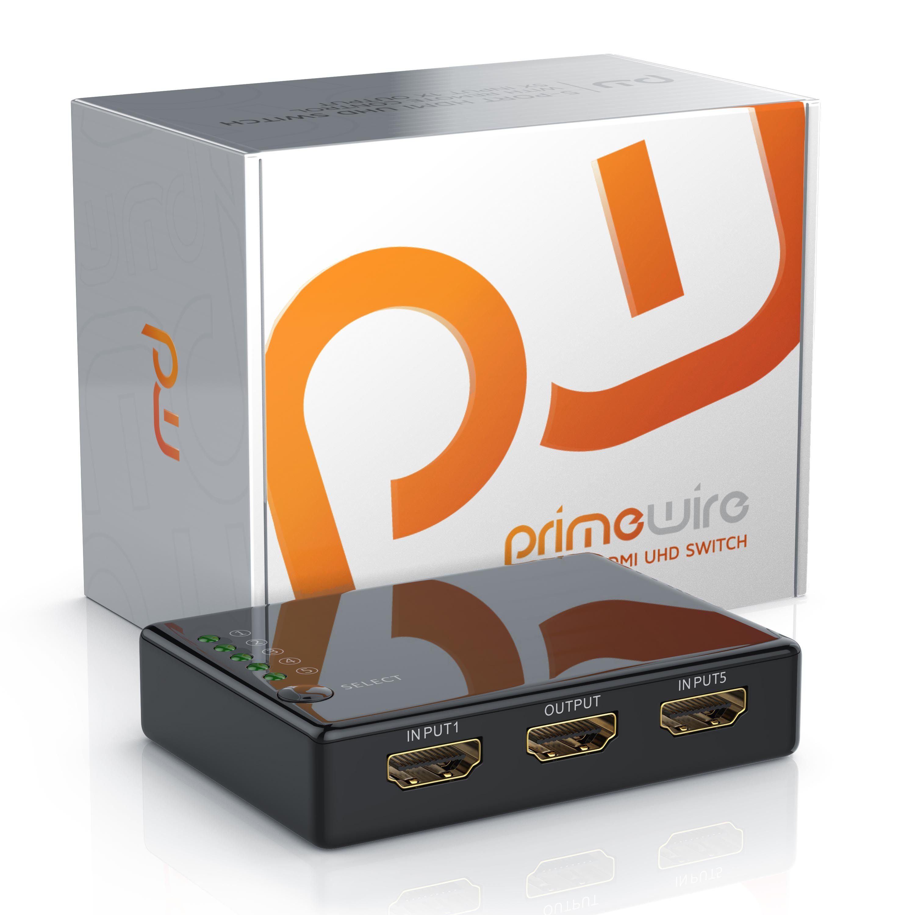 Primewire Audio / Video Matrix-Switch, 5-Port UHD HDMI Switch / Verteiler mit Fernbedienung, 4K, 3D, CEC, ARC