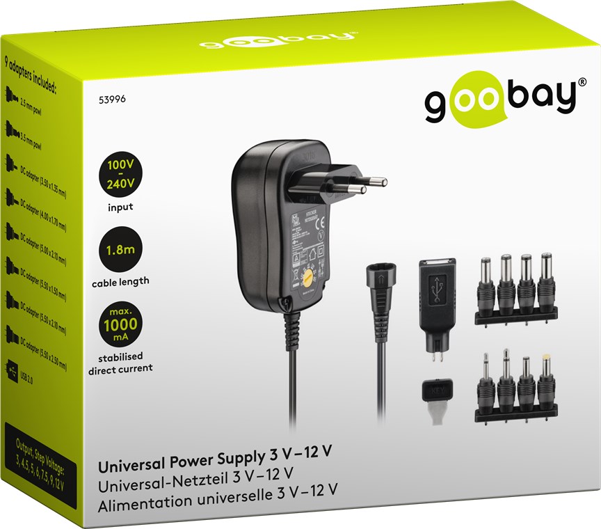 GooBay EcoFriendly Universal Netzteil 1000 mA 3-12 V mit 8 DC   1 USB Adapter Netzstecker