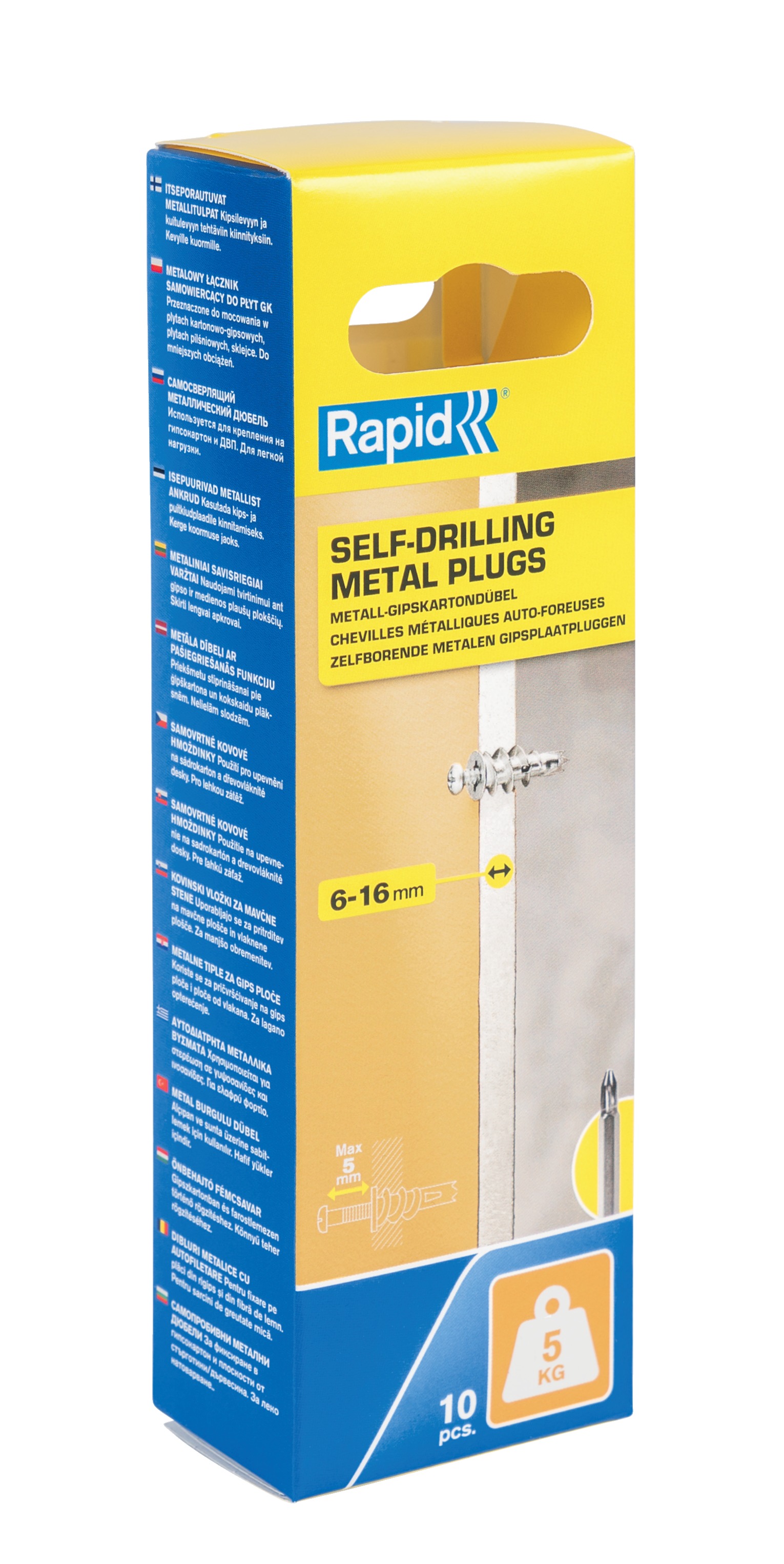 Rapid 5001558 ģipškartona enkurs 6–16 mm plātnes biezumam, slodzes izturība 5 kg