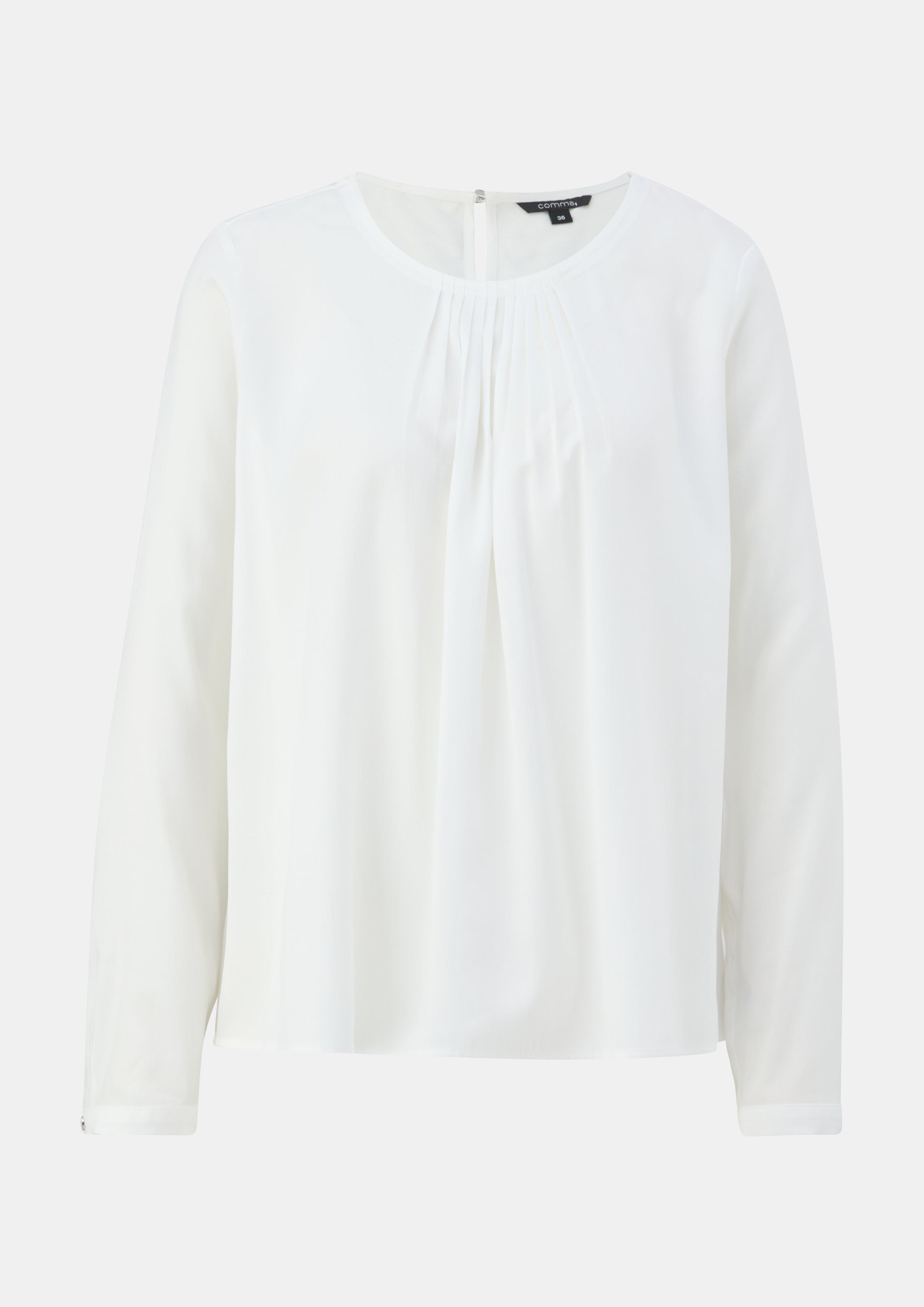 Satinbluse mit Plisseefalten - weiß