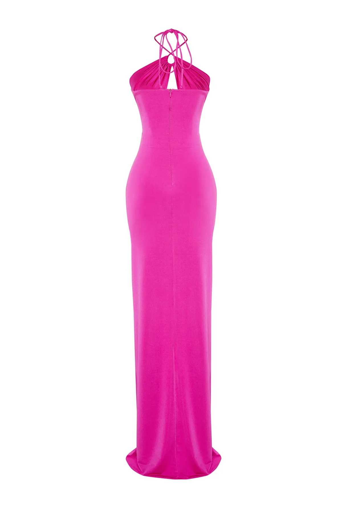 Trendyol Collection  X Zeynep Tosun Fuchsiafarbenes, figurbetontes Abend- und Abschlusskleid mit Sonnen-Accessoire-Details TCLSS23AE00003