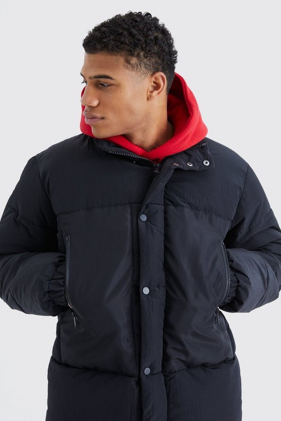 Kontrast Ripstop Steppjacke mit Trichterkragen