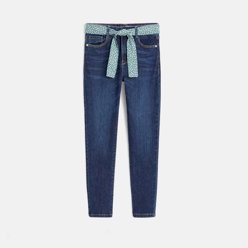 Jean skinny ceinturé bleu fille