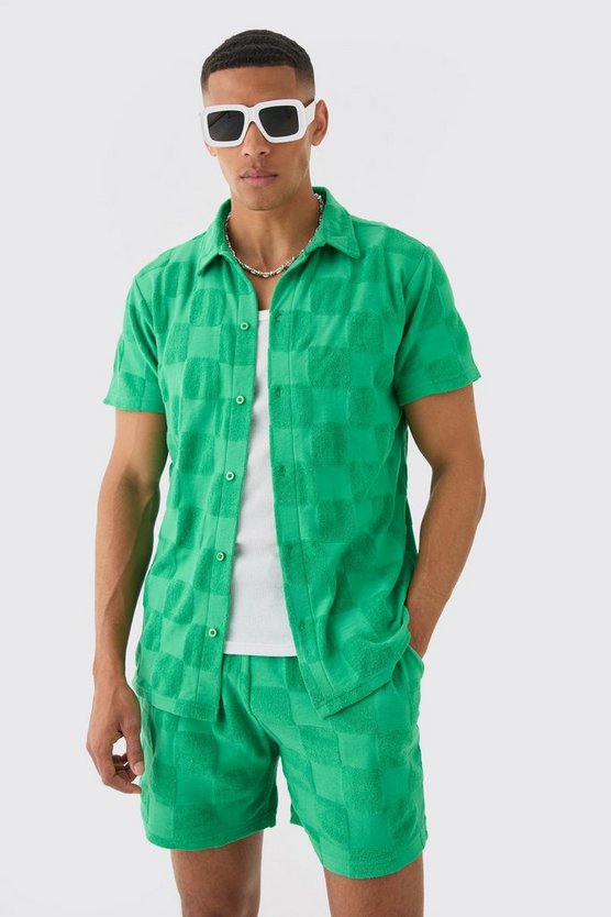 Frottee Hemd & Shorts mit Schachbrett-Print