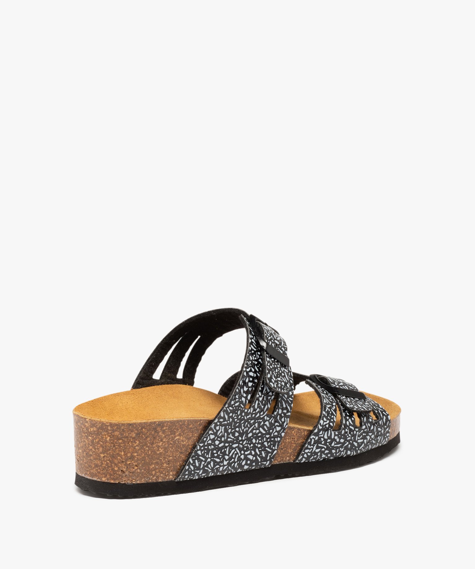 Mules femme compensées à double bride ajustable noir | GEMO