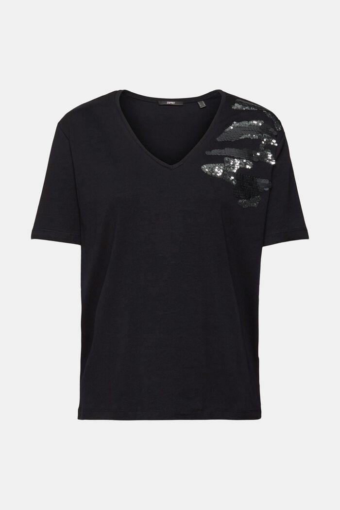 T-Shirt mit V-Ausschnitt und Pailletten