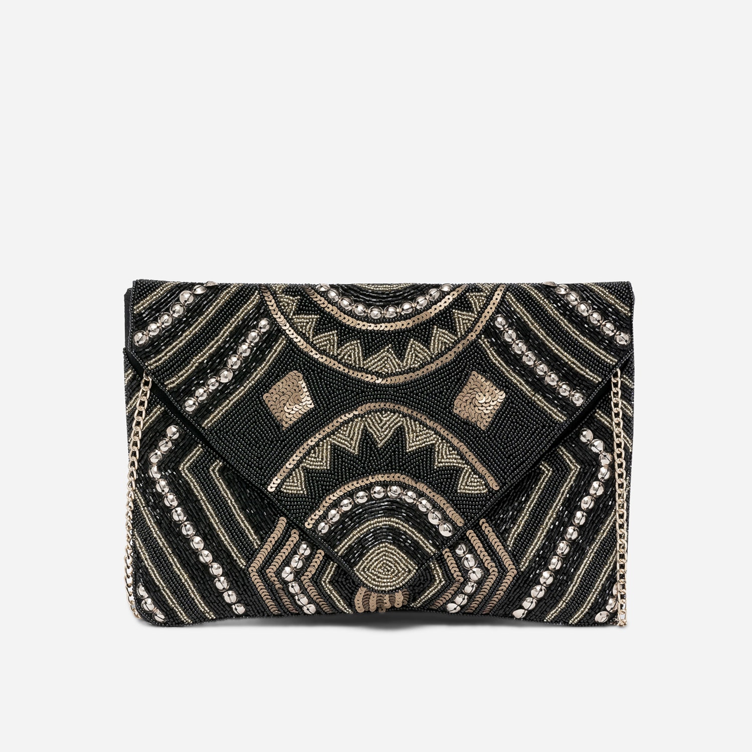 Sac pochette TEXTO noire textile brodé