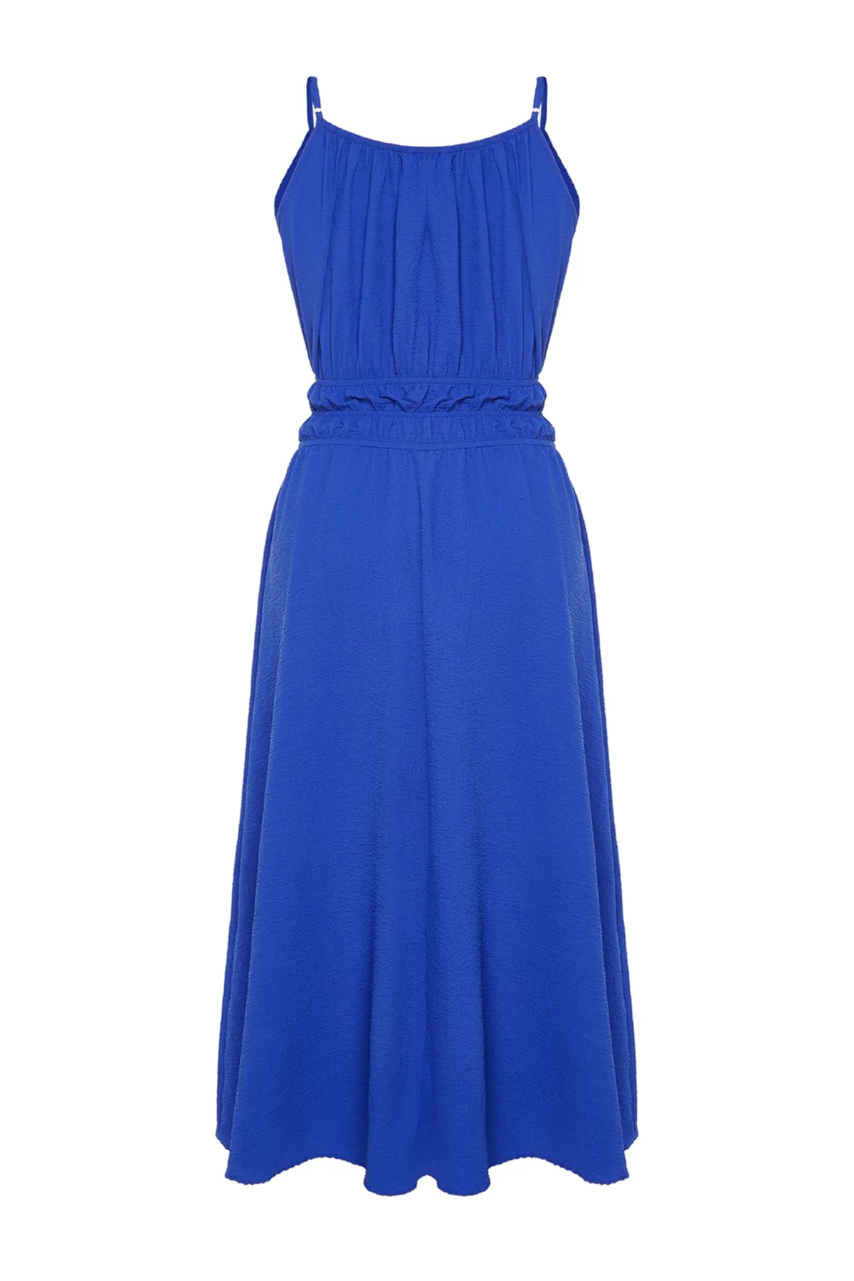 Trendyol Curve  Blaues gewebtes Kleid mit elastischer Taille TBBSS23AH00045