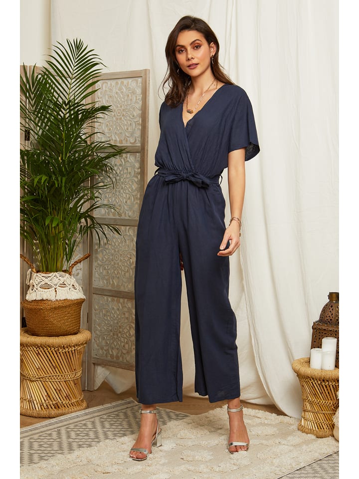 Lin Passion Leinen-Jumpsuit in Dunkelblau günstig kaufen