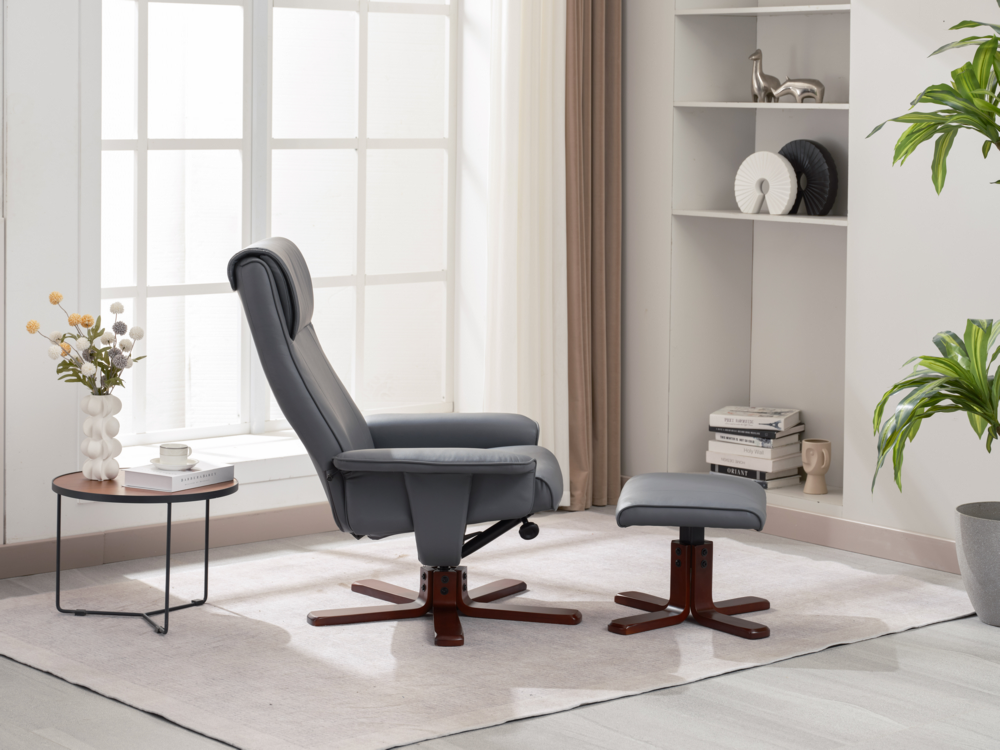 Happy Home Happy Home verstellbare Relaxsessel mit Hocker grau & Holzbeine