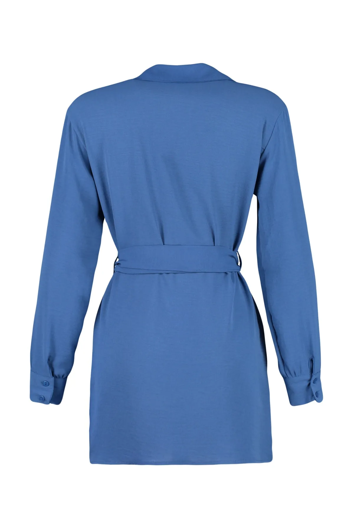 Trendyol Modest  Indigoblaues gewebtes Hemd mit Gürtel und versteckter Knopfleiste TCTSS21TN0049