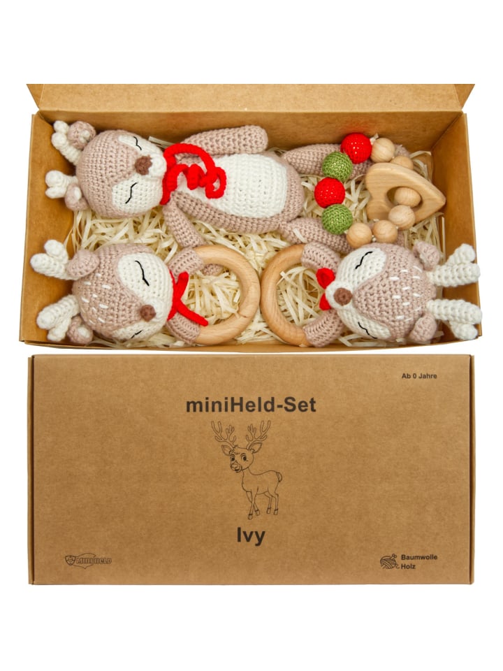 miniHeld Handgestrickter Reh Ivy Set Babyrassel Holzspielzeug und Baumwolle 0 Monate günstig kaufen onesize