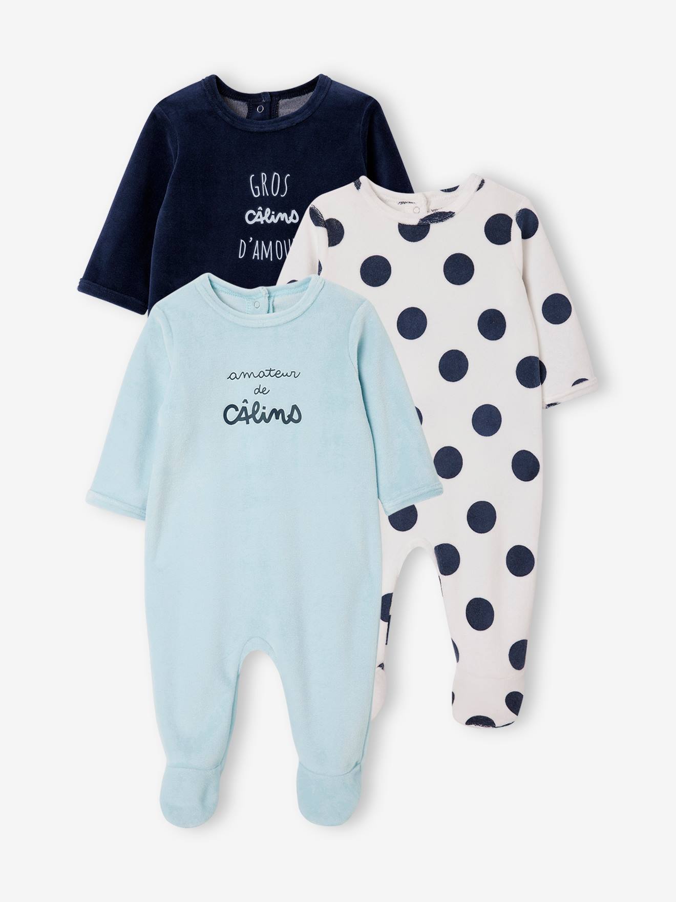 Lot de 3 dors-bien bébé en velours BASICS rose pâle