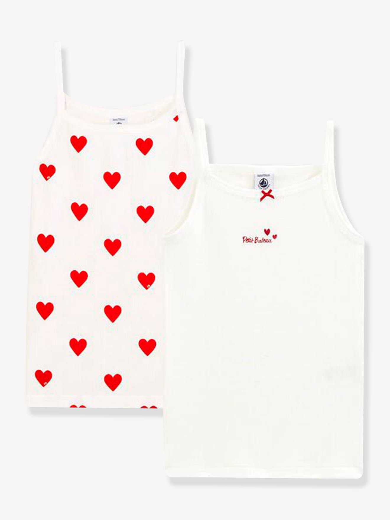 Lot de 2 Chemises à bretelles Coeur petite fille en coton