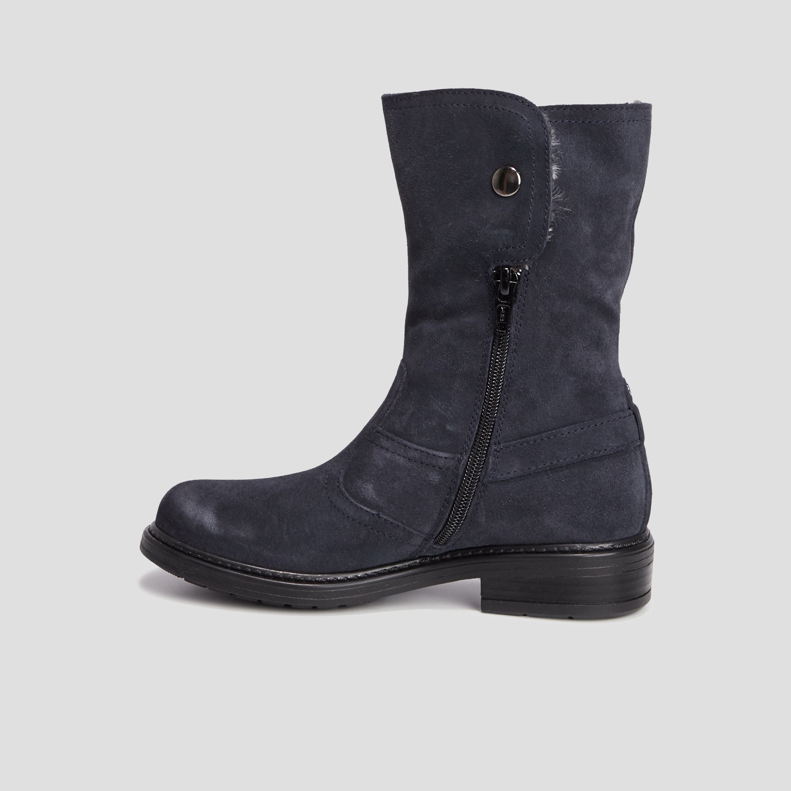 Bottes zippées en cuir fourrées bleu marine fille | La Halle