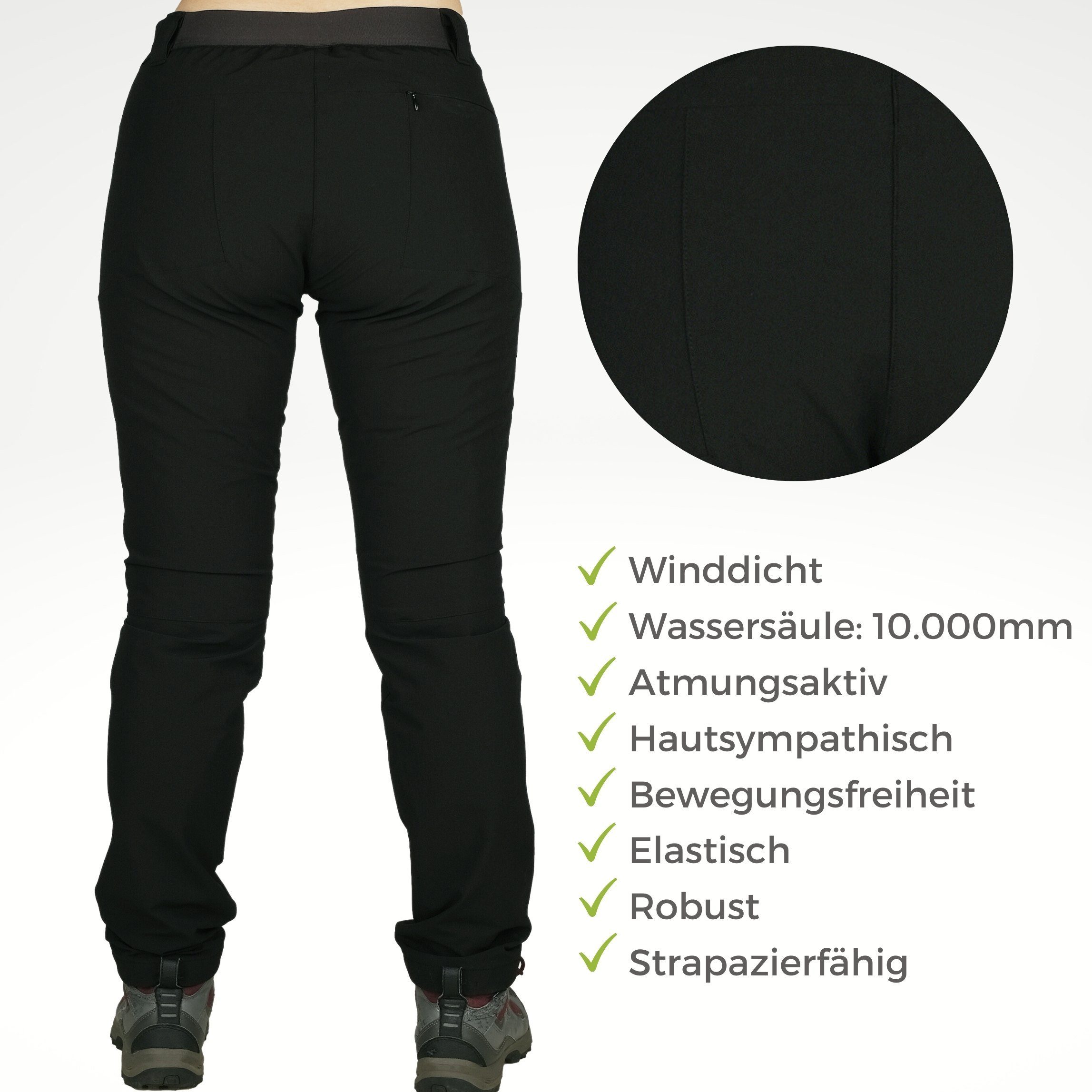 Kaymountain Trekkinghose Damen Wander Outdoor Hose Brixen Hybrid Thermo Wasserdicht Black 40