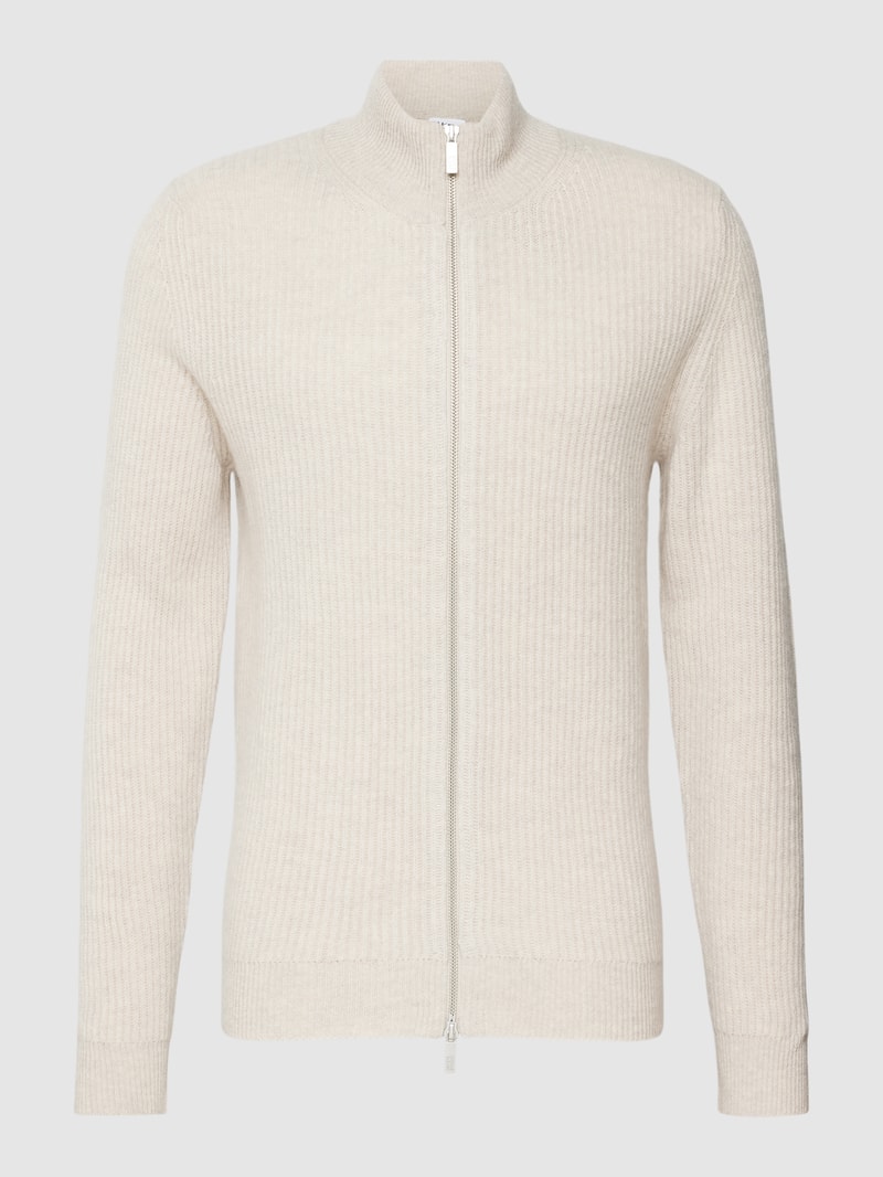 Strickjacke aus Schurwolle mit Stehkragen in sand meliert