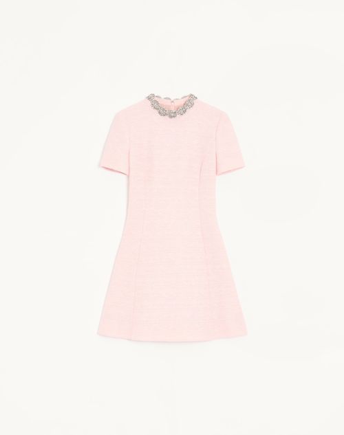 Vestido curto bordado em tweed de algodão texturizado