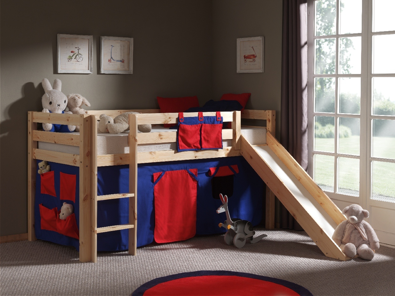 VIPACK Spielbett Pino mit Rutsche und Textilset 