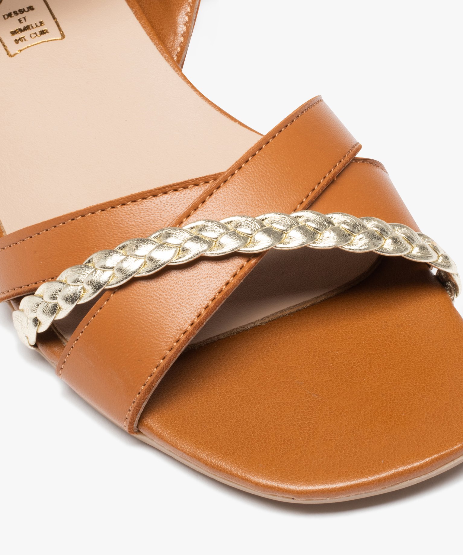 Sandale femme dessus en cuir à petit talon carré - TANEO camel | GEMO